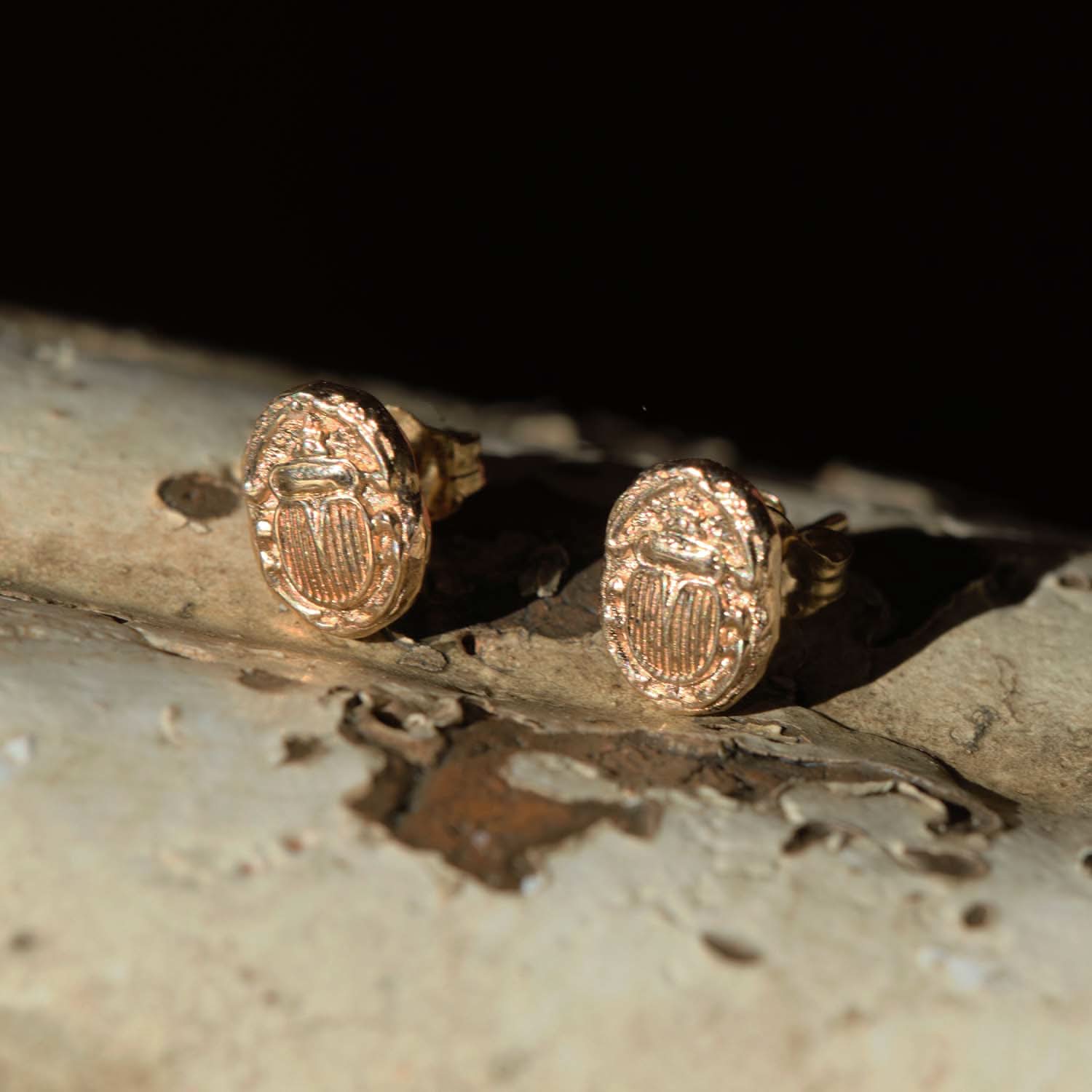 Ancient Scarab Solid Gold Studs |  Earrings - Common Era Jewelry