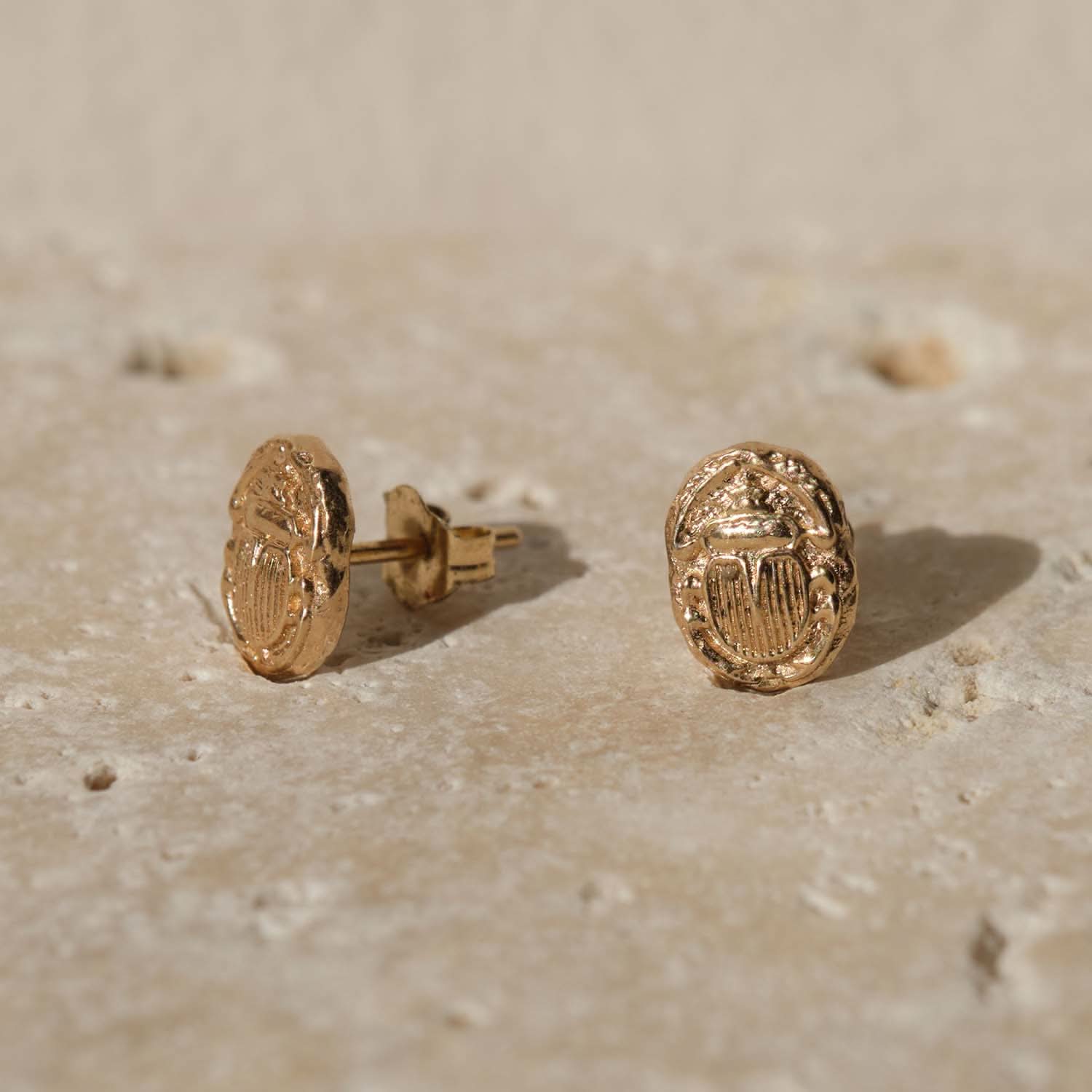 Ancient Scarab Solid Gold Studs |  Earrings - Common Era Jewelry