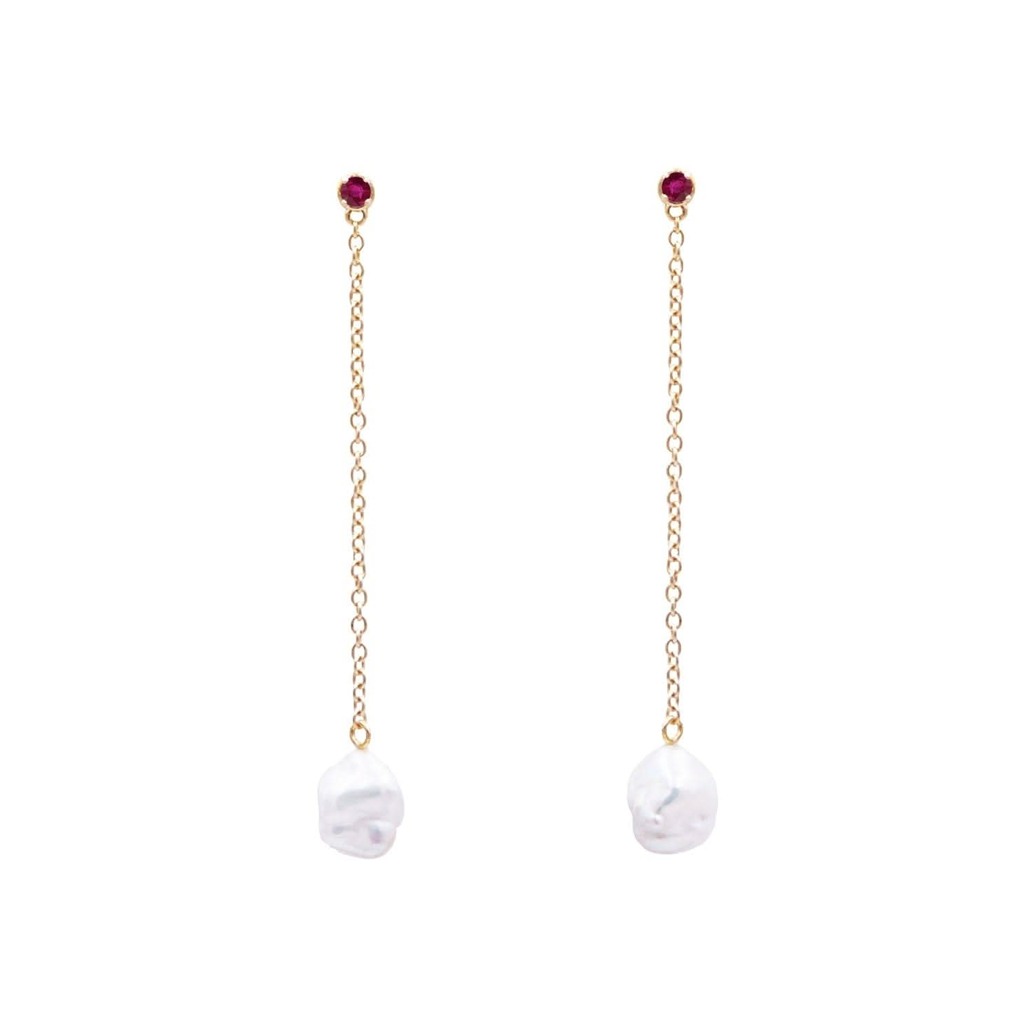 Floating Pearl and Ruby Drop Earrings | Earrings - Common Era Jewelry