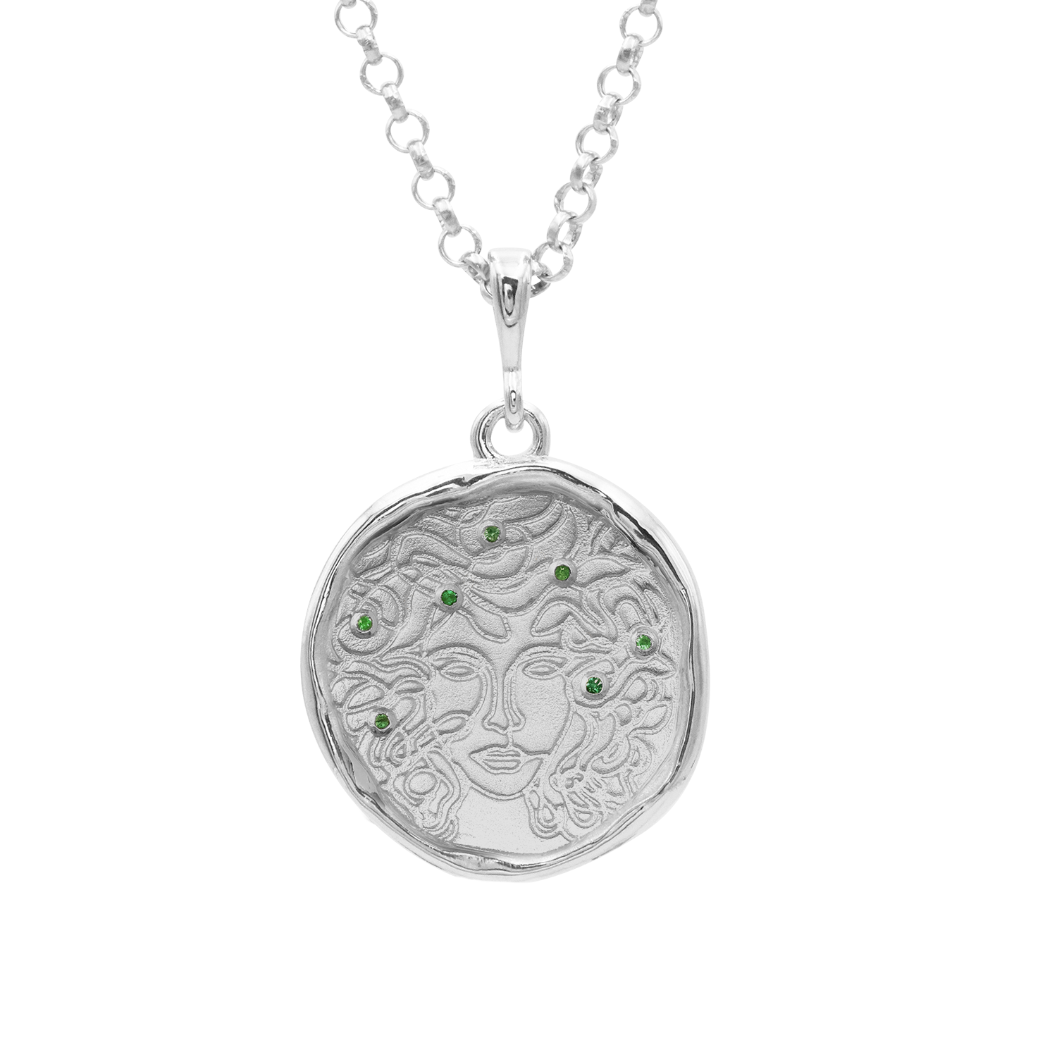 Medusa 7 Emerald Medallion Necklace | Silver | Necklaces - Common Era Jewelry