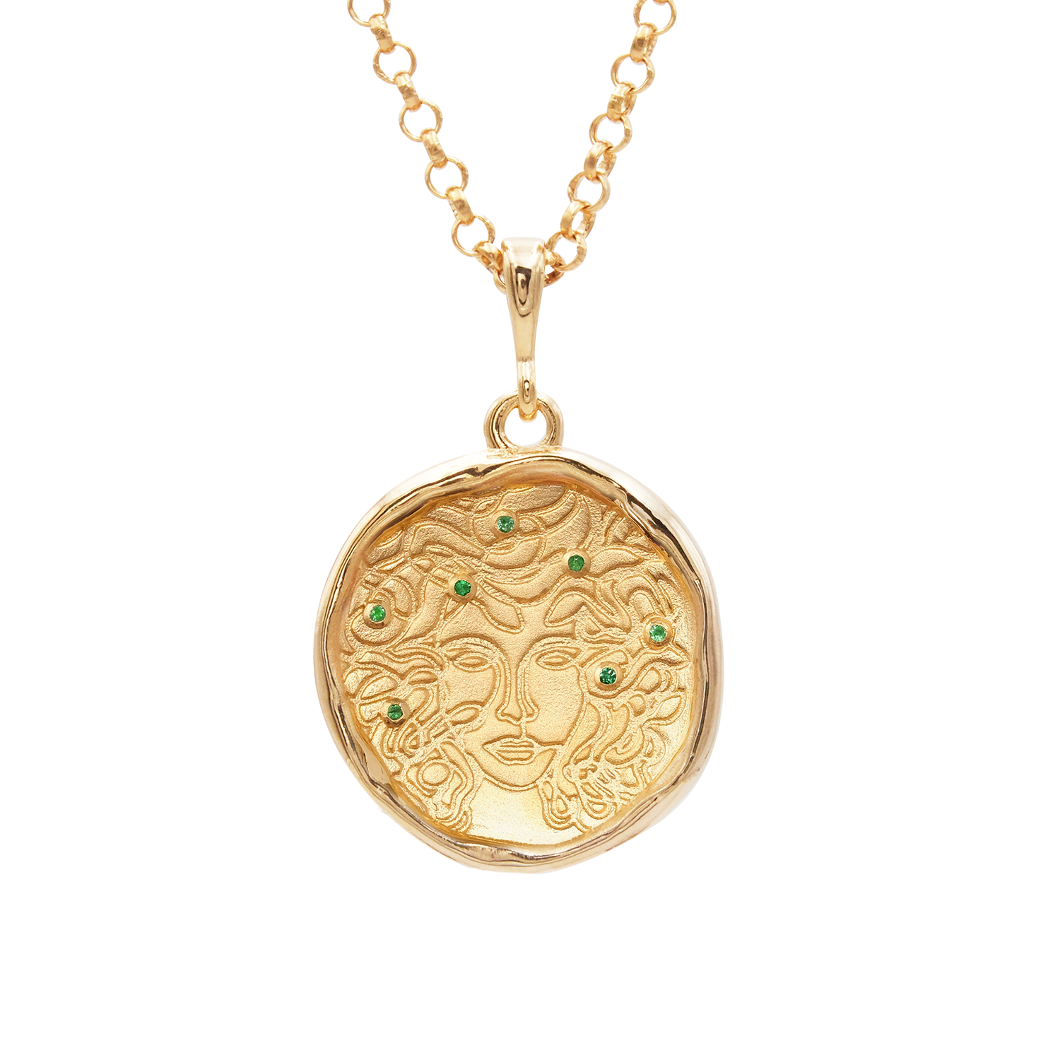 Medusa Necklace with 7 Emeralds by Common Era Gold Common Era Jewelry