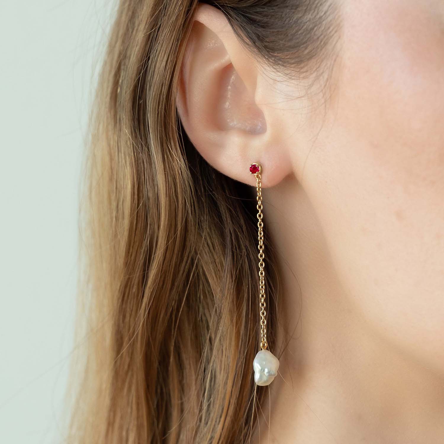 Floating Pearl and Ruby Drop Earrings |  Earrings - Common Era Jewelry