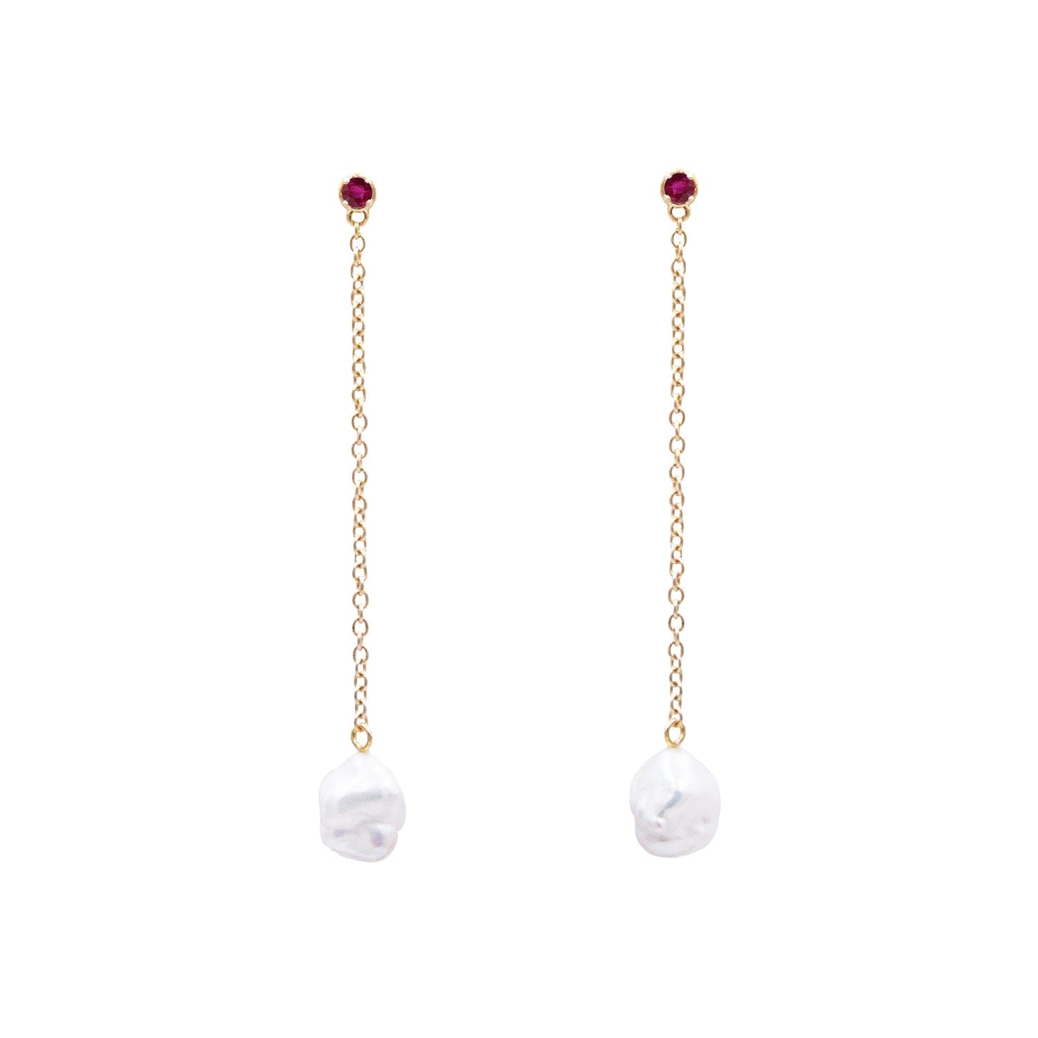 Floating Pearl and Ruby Drop Earrings |  Earrings - Common Era Jewelry