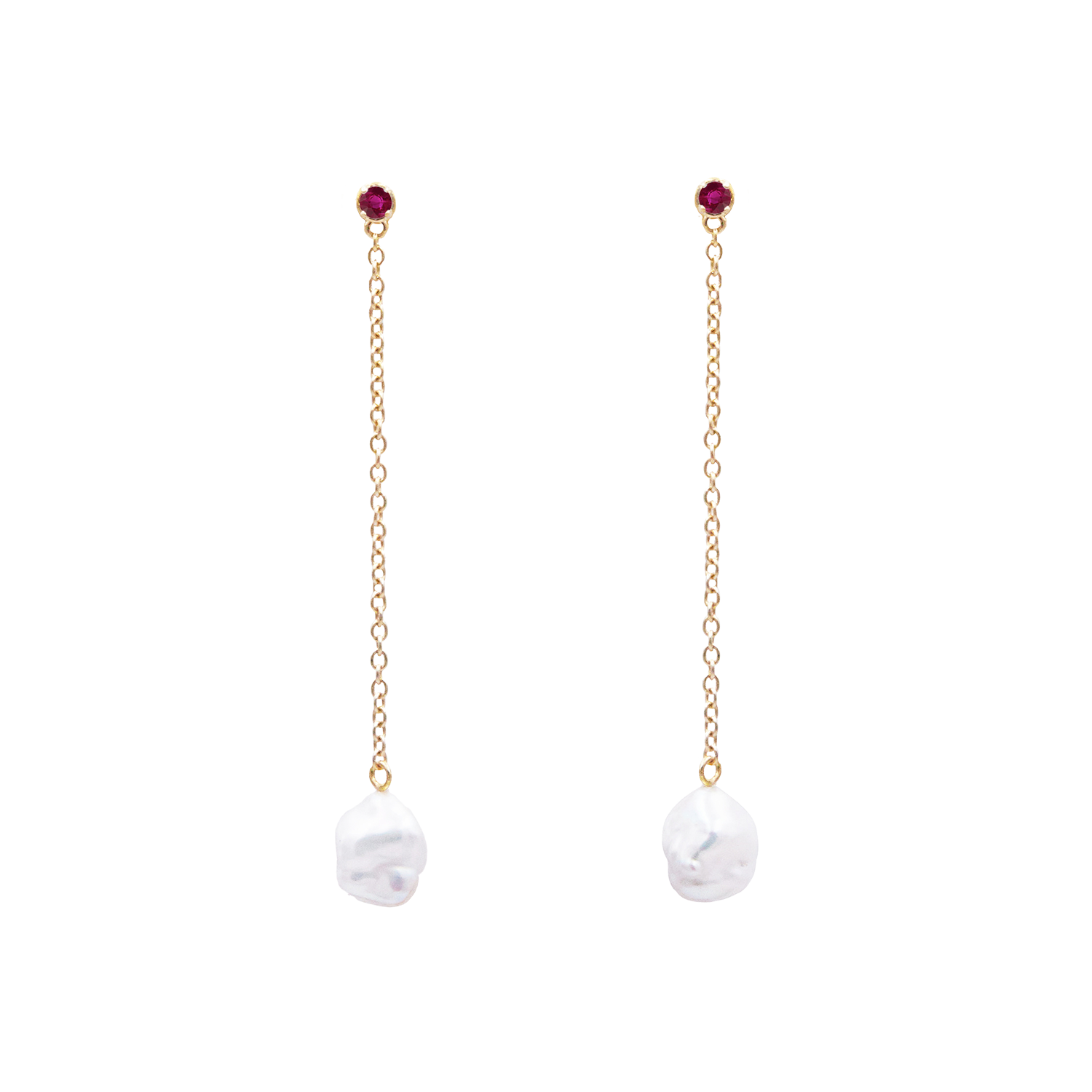 Floating Pearl and Ruby Drop Earrings |  Earrings - Common Era Jewelry