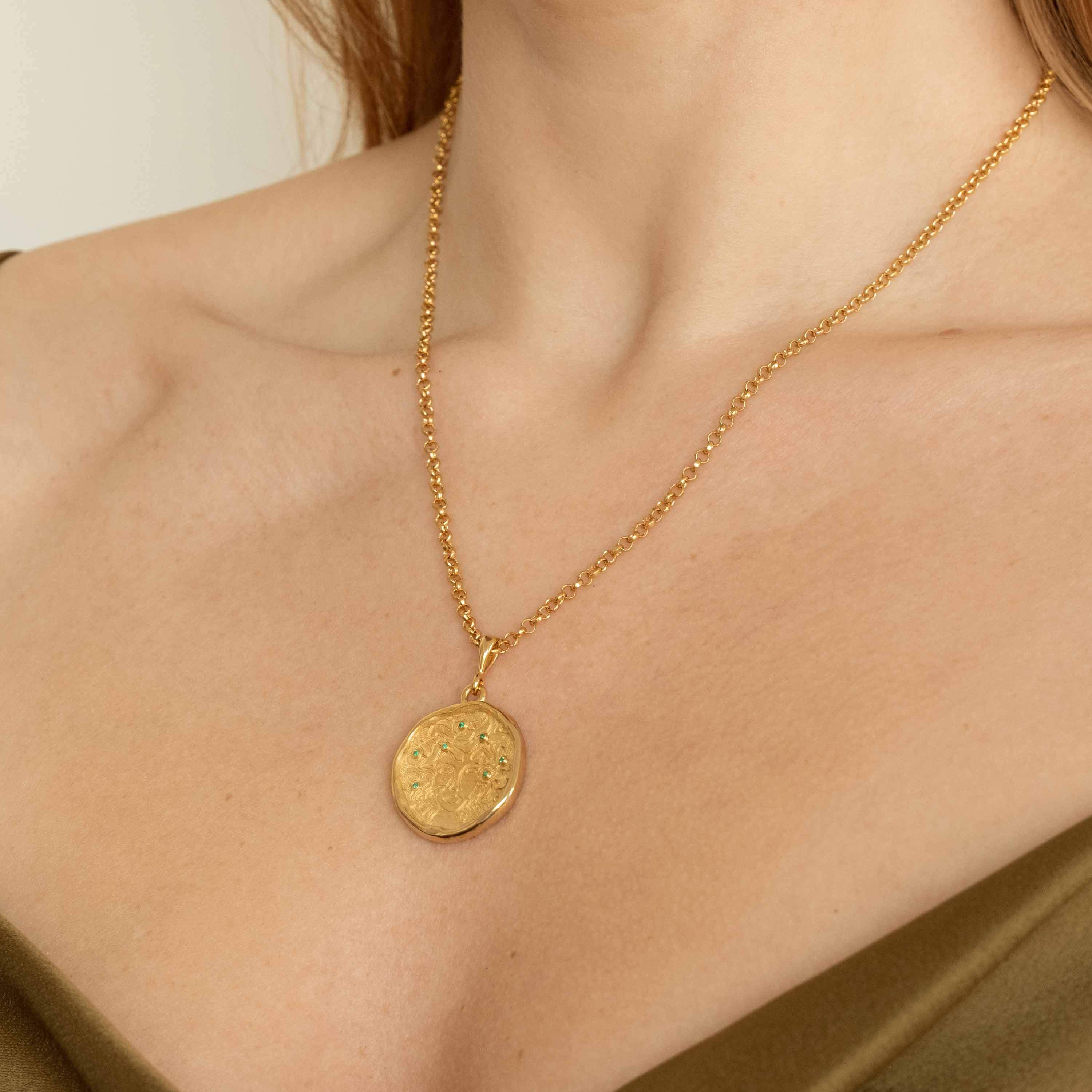 Medusa 7 Emerald Medallion Necklace |  Necklaces - Common Era Jewelry