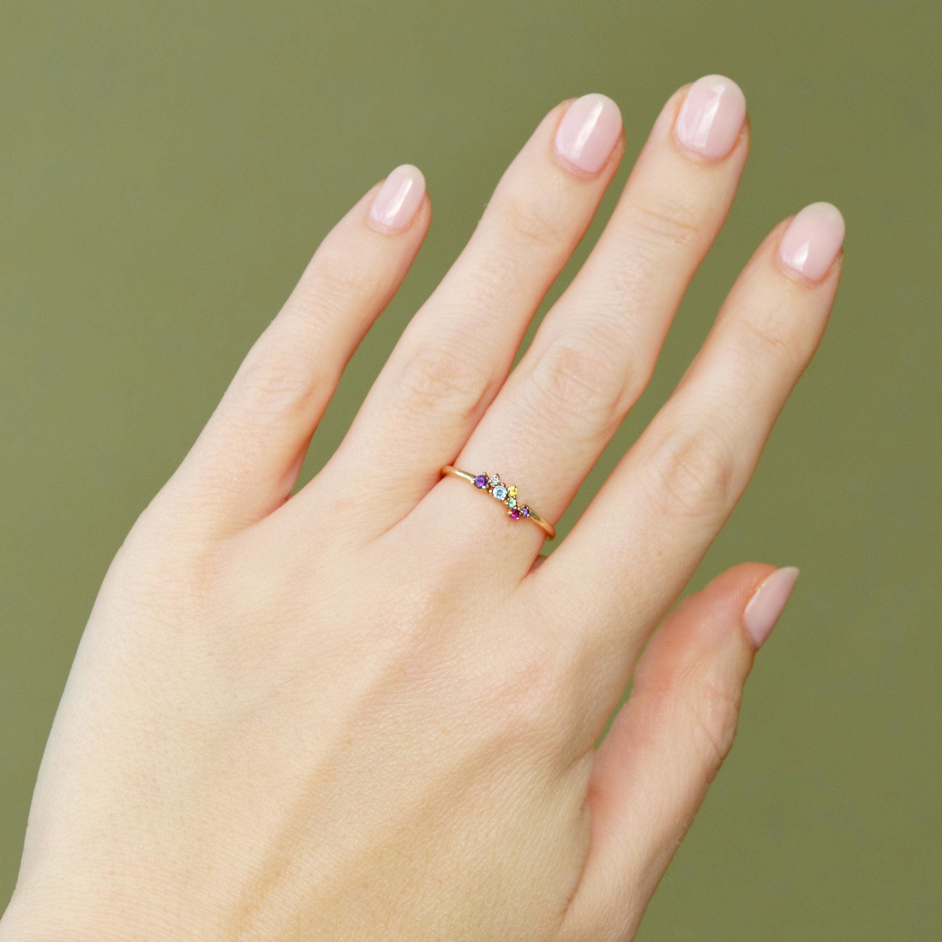 Ad Astra Rainbow Cluster Ring 14k Solid Gold |  Rings - Common Era Jewelry