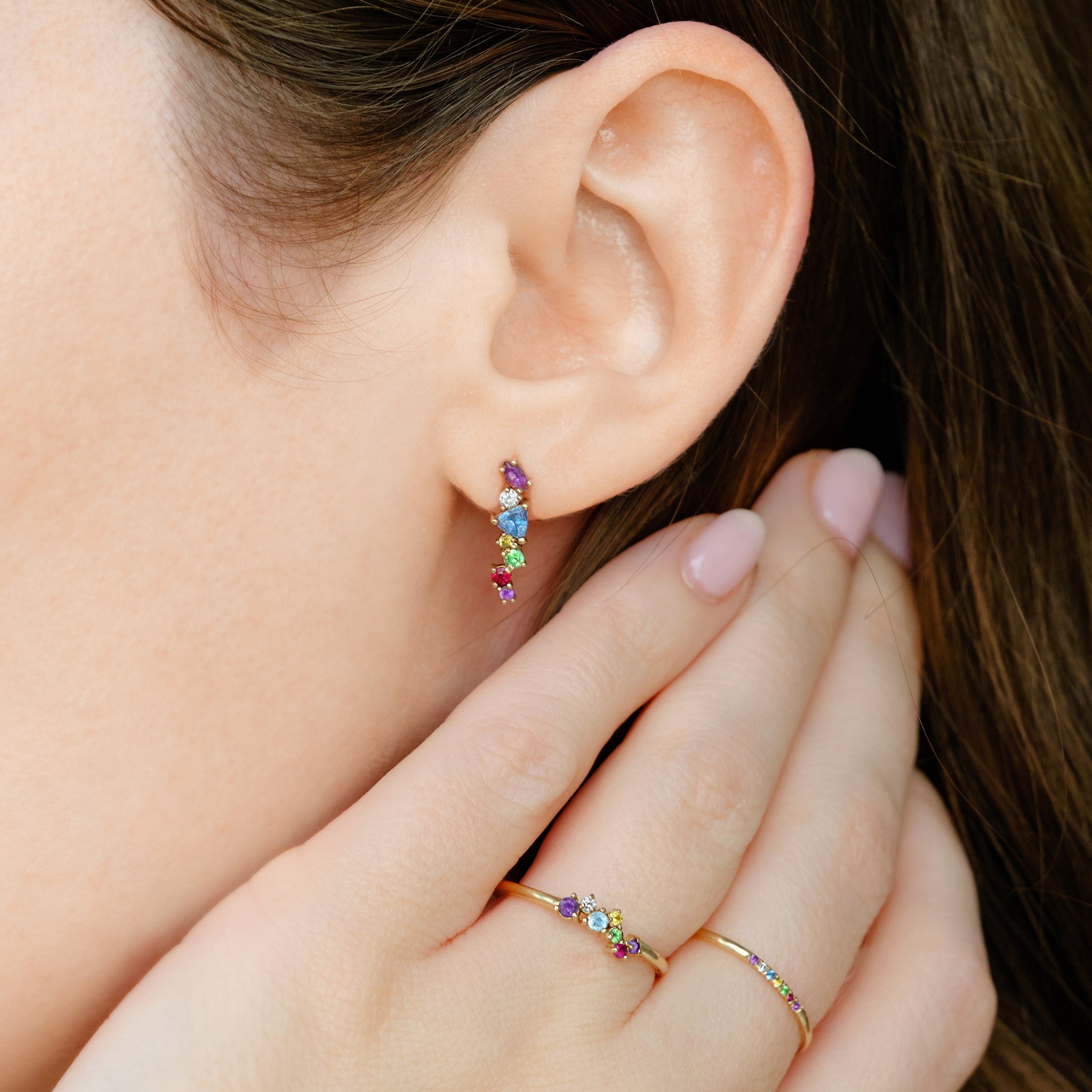 Ad Astra Rainbow Cluster Earrings 14k Solid Gold |  Earrings - Common Era Jewelry